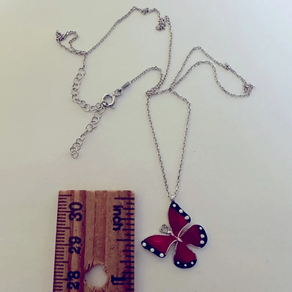 925 Silver red butterfly necklace enamel